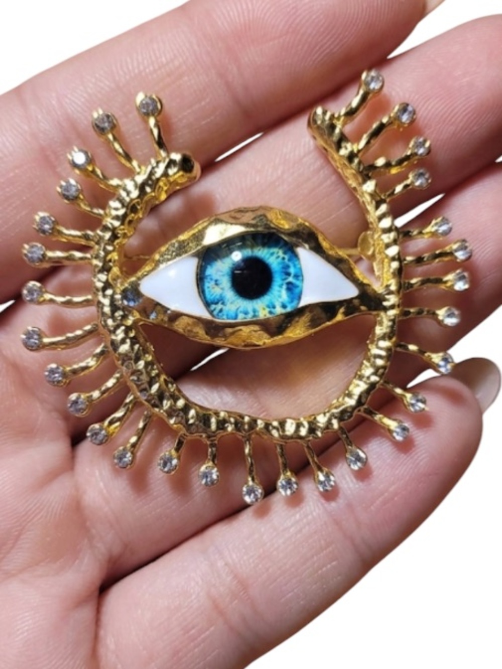 Boho Gold Sun Evil Eye Pin | Turkish Blue Eye Brooch